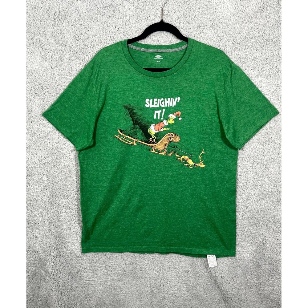 Old Navy Collectabilitees T Shirt Men XL Green Grinch Sleighin' It Graphic Print